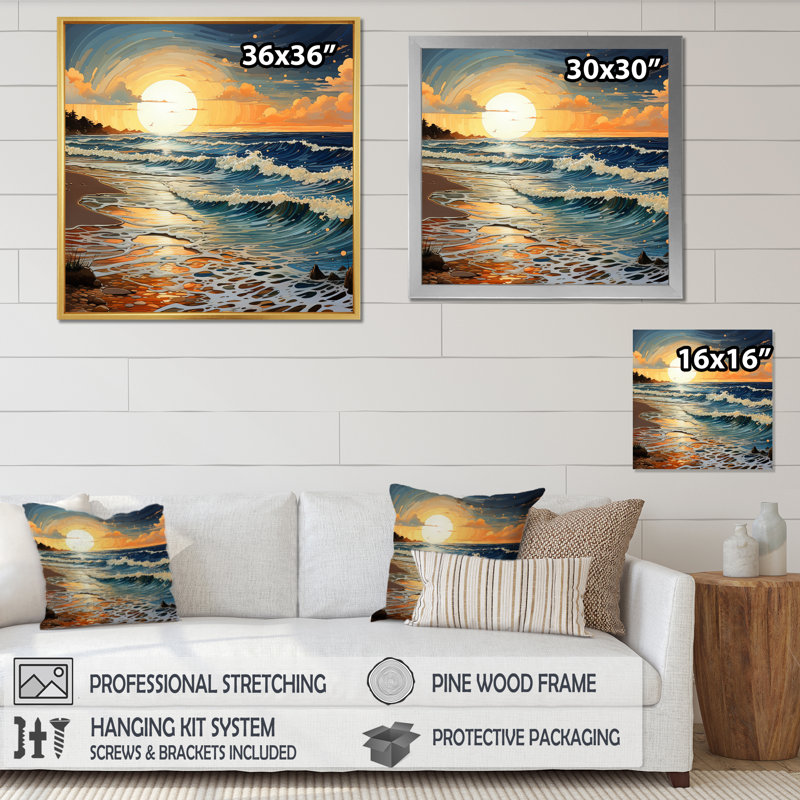 «Beach Shimmering Sands II», reproduction sur toile, Cadre simple blanc, H 30 po x l 30 po x P 1 po