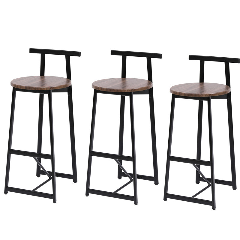 Ensemble de 3 tabourets de bar, hauteur comptoir. Noir et brun noyer Conception ergonomique confortable. Fabrication en métal, capacité de 220 lb. Polyvalent pour les espaces variés. Look moderne. Assemblage facile