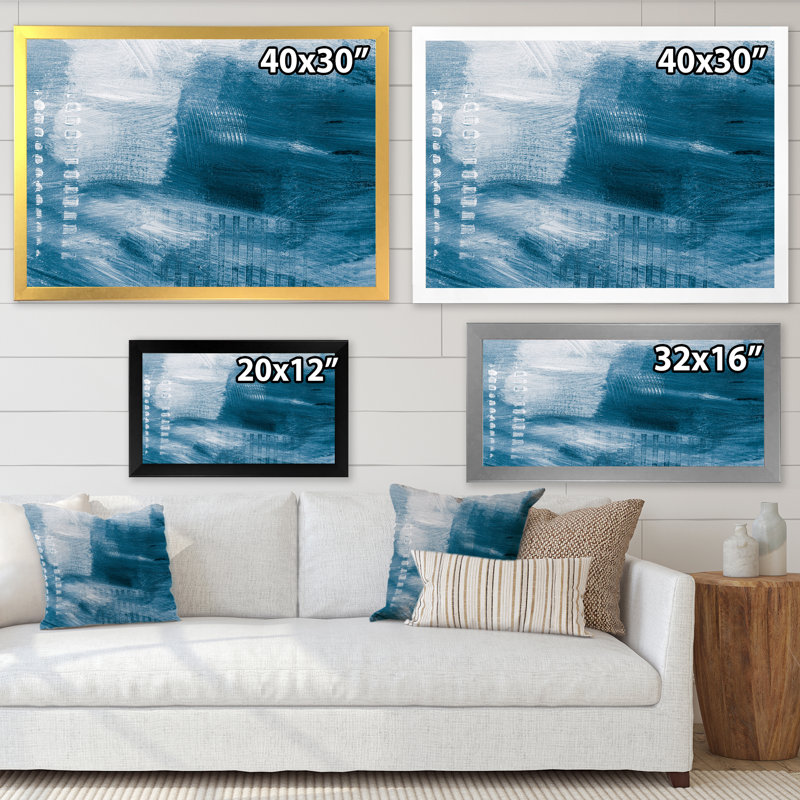 Nuances de bleu créatif - Peinture sur toile, H 24 po x l 32 po x P 1 po, Cadre d'angle fermé noir