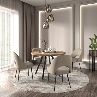 Ensemble de table de salle à manger et de chaises rembourrées 45 "Aurthur - tissu beige