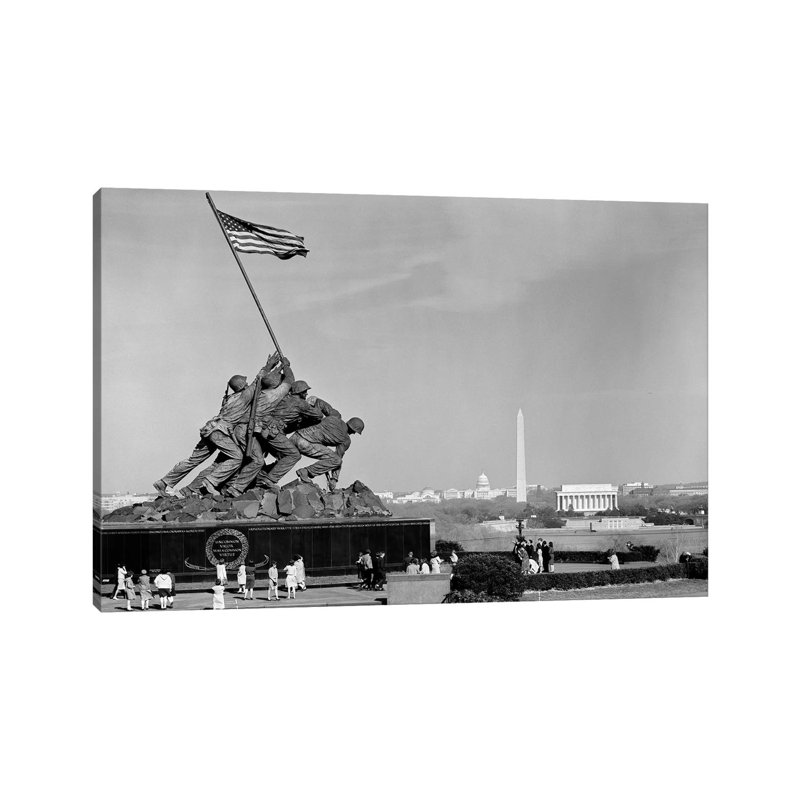 1960s Marine Corps Monument in Arlington with Washington DC Skyline in Background 1 Piece Wrapped Canvas Wall Art