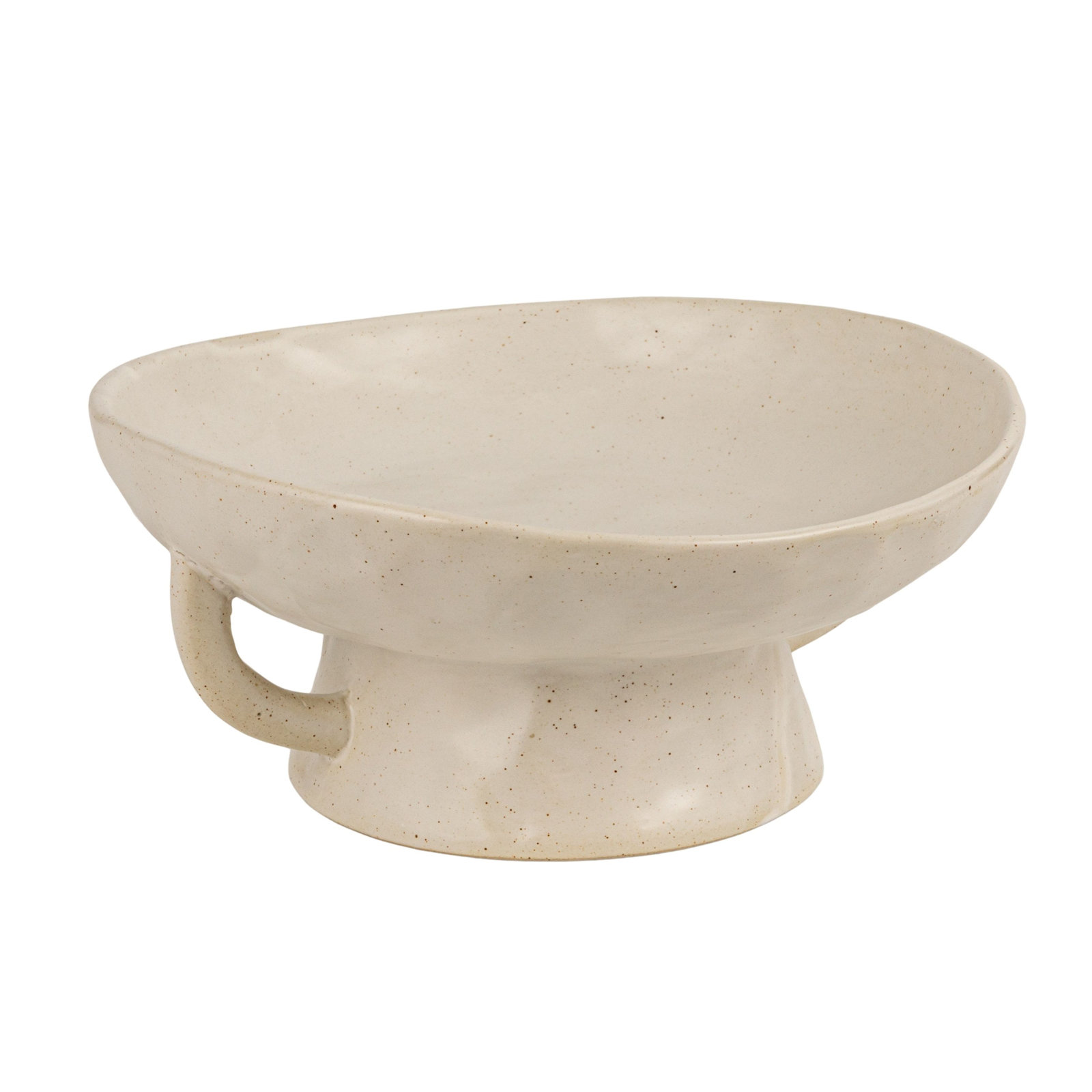 Stoneware Pedestal Bowl with Handles, White, 8" W