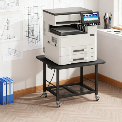 Support pour imprimante robuste avec prise de courant et rangement, chariot de poste de travail mobile avec roues verrouillables pour imprimante 3D, machine laser, presse à chaud et équipement de bureau