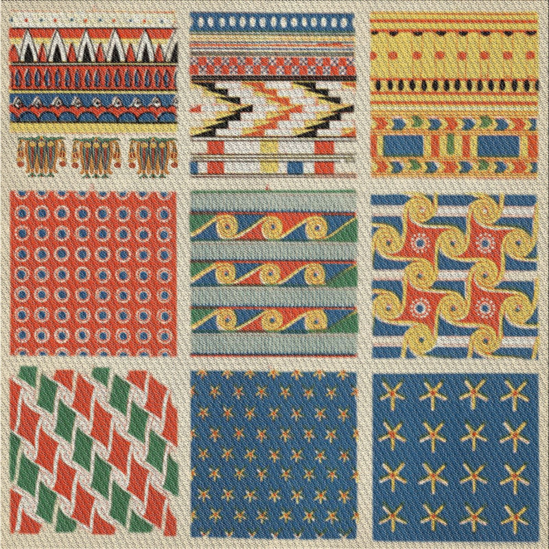 Tapis vert/bleu/rouge tissé à la machine, Carré 8 pi