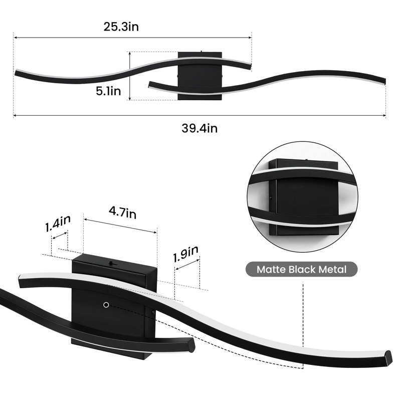 Éclairage de meuble-lavabo à DEL 39 po, Noir