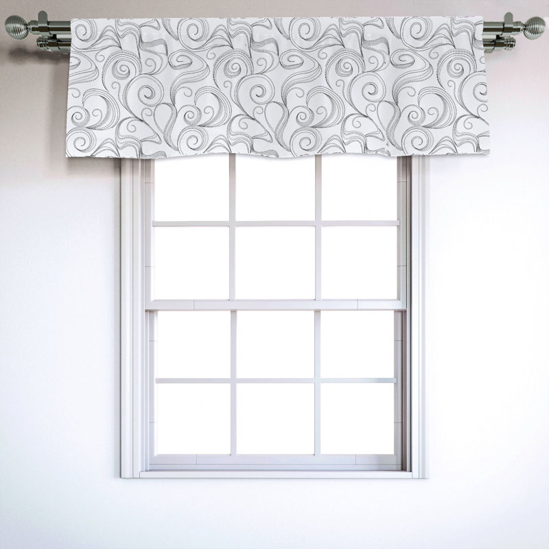 Charcoal Grey and White Swirl Pattern Rod Pocket Valance