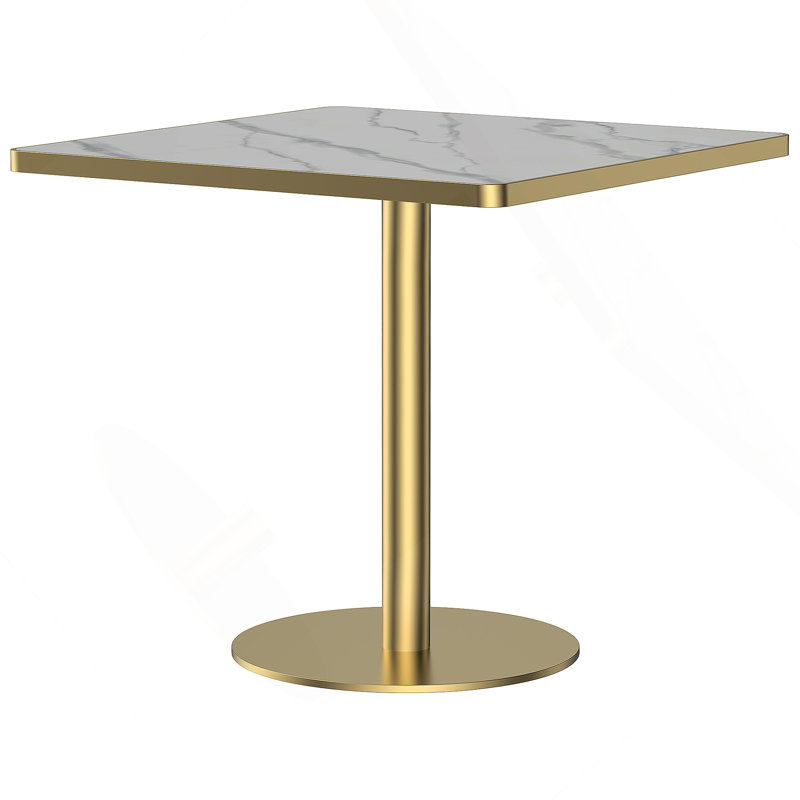 Table de salle à manger carrée moderne avec plateau en faux marbre, assemblage facile, structure en métal robuste, 31,5 pouces de diamètre
