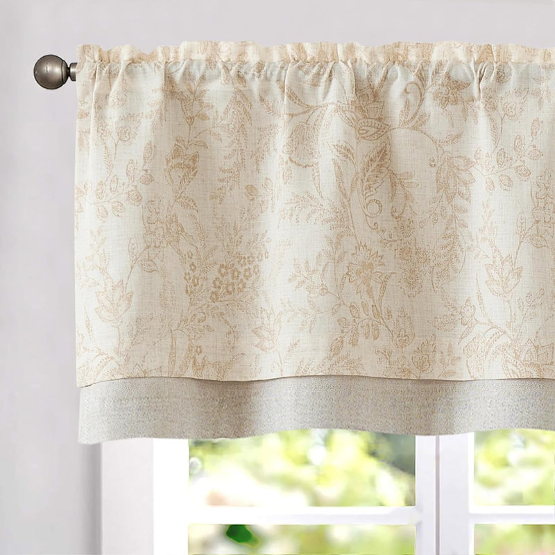 Linen Floral Valance Curtain Farmhouse Double Layer Valance, Gray, 50" W x 18" L