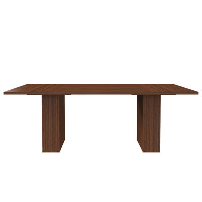 Long Rectangular Dining Table with Storage Base, Natural Wood Veneer Finish for Modern Rustic Farmhouse Style Seating for Six.