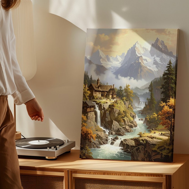 Art mural, paysage de montagne paisible avec toile de cascade, H 20 po x l 30 po