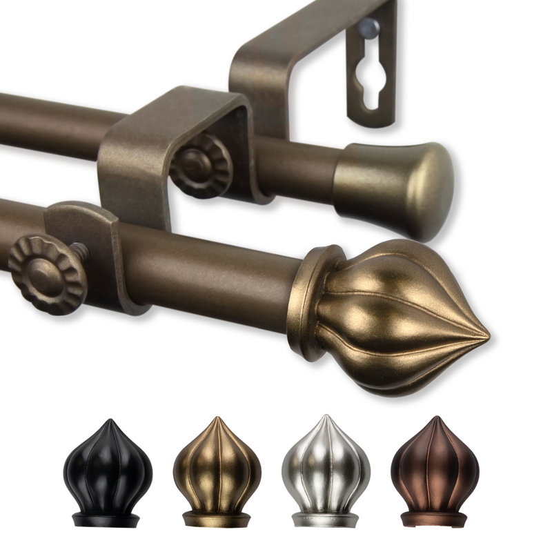 Tringle à rideaux double Primrose 5/8 po de diamètre, Or antique, 48" – 84"