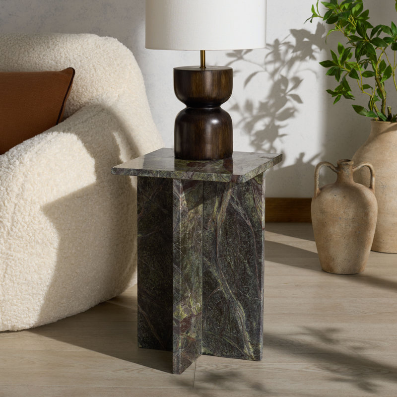 Tablette d'appoint en marbre 12 "Adriano, Vert/brun
