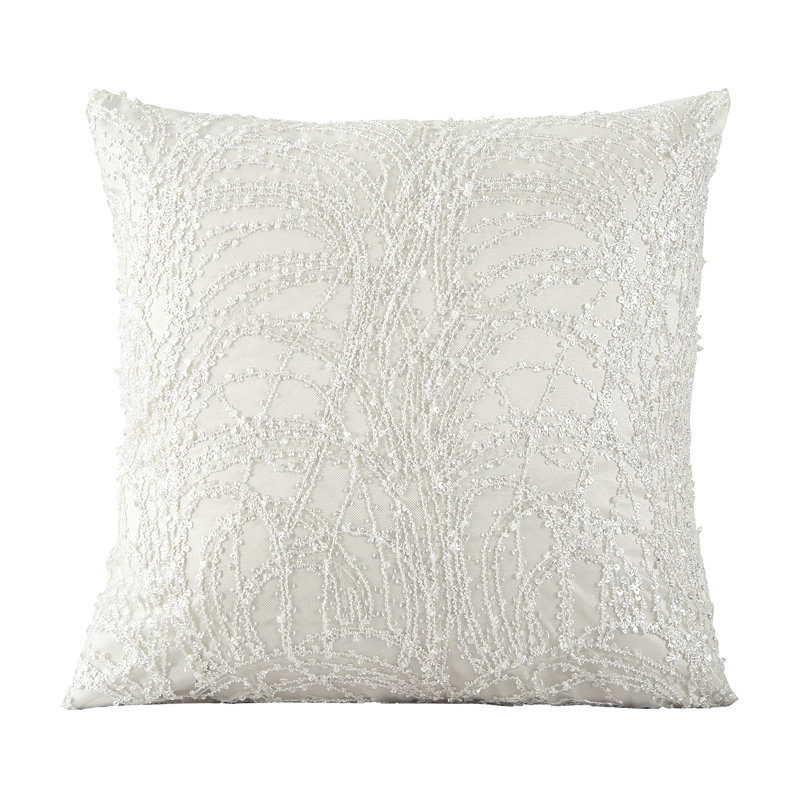 Lin violet tissé avec motif de perles Florance, polyester, paillettes transparentes, tissu brodé en dentelle brodée, 2 épaisseurs, envers en satin de couleur unie, crème, 18 po x 18 po, carré, coussin décoratif décoratif