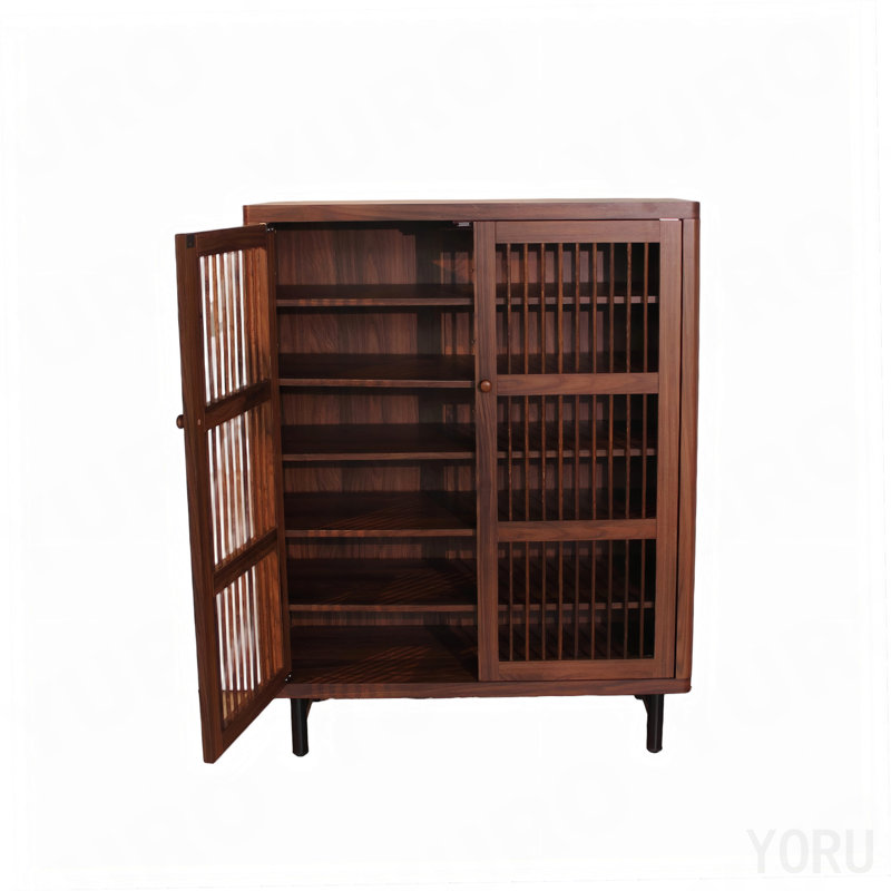 Armoire à chaussures 6 niveaux, portes à volets, tablettes réglables - noyer, Noyer