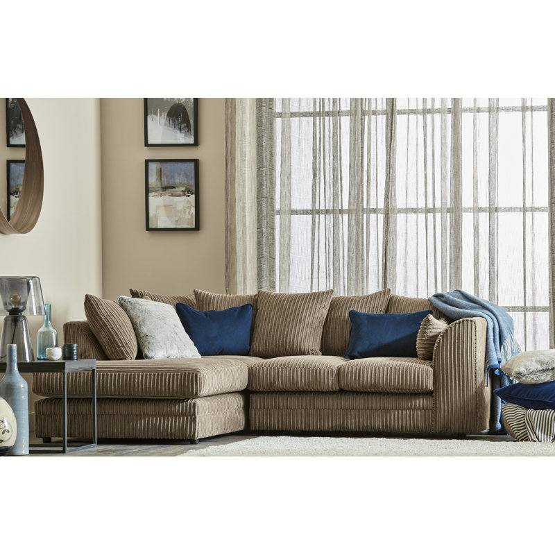 Moana 3 Seater Corduroy Corner Sectional, Coffee, Left Hand Facing