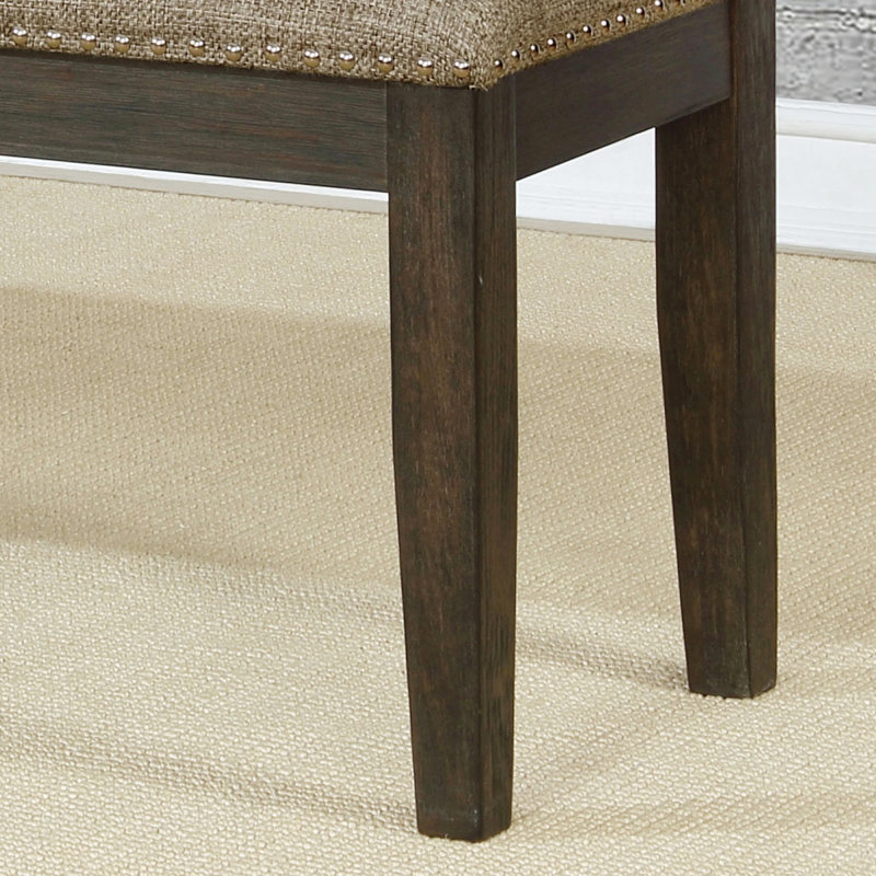 Banc de salle à manger de style transitionnel avec structure en bois massif et siège en tissu gris chaud au fini envoûtant