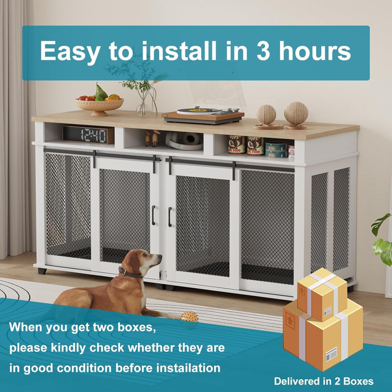 Tucker Murphy Pet™ Double Dog Crate Furniture with Sliding Barn