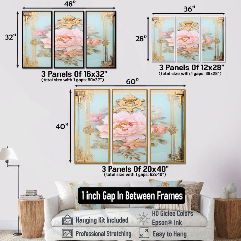 Baer - ensemble de décorations murales pivoines, H 28 po x l 36 po, Argent argent