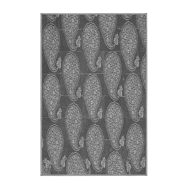 Tapis gris en laine à motif cachemire, Rectangle 8 pi x 12 pi