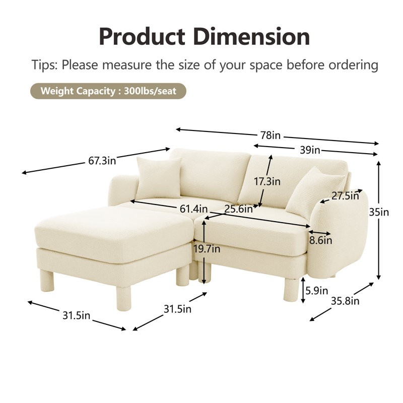 Canapé modulaire, ensemble de salon, canapé en L, tissu bouclé , Beige Boucle