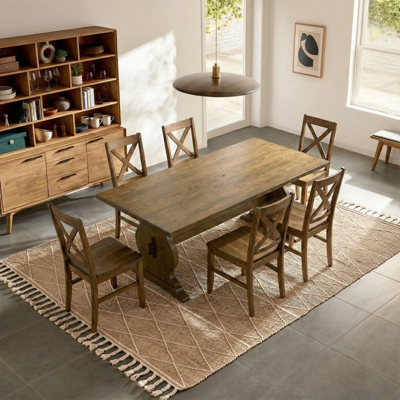 Oaklyn Traditional 70.8" Solid wood Dining Table, Brown