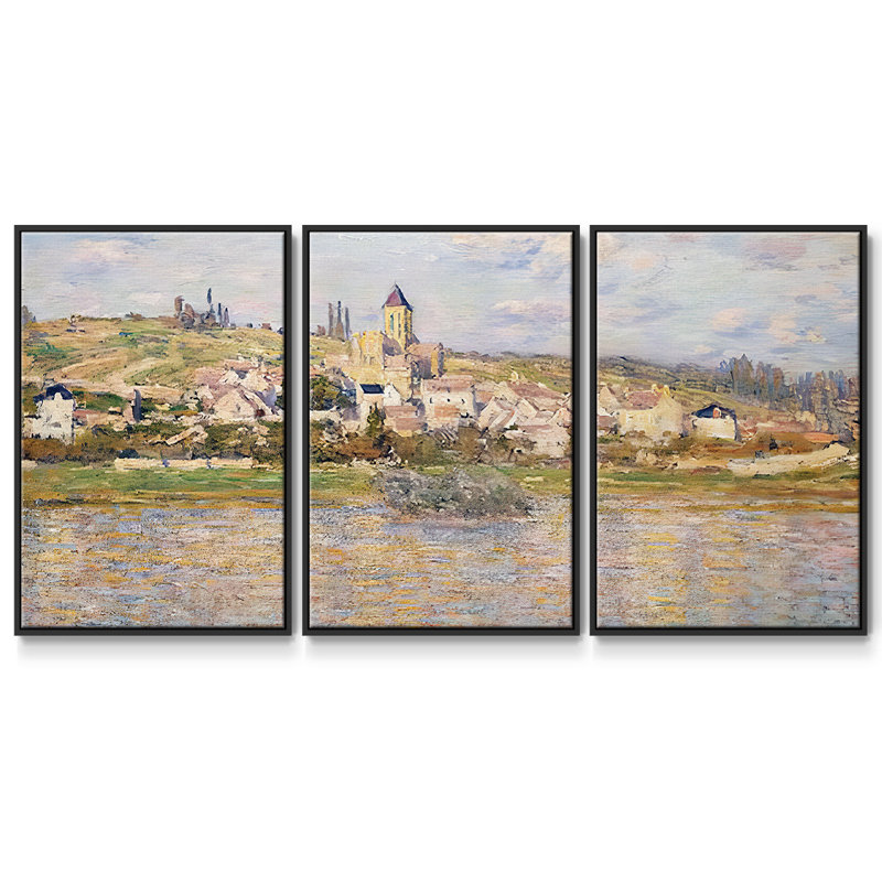 Claude Monet 3 pièces, H 40 po x l 78 po, Cadre noir