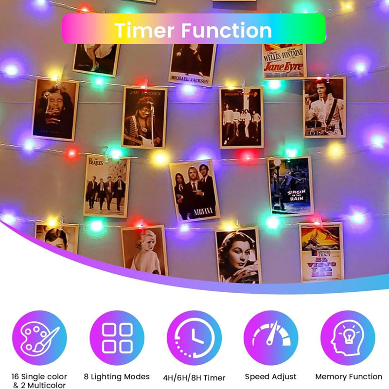 66ft 200 Led Rgb Color Changing String Lights With Remote, 24 Colors, Waterproof, Indoor And Outdoor Twinkle Lights