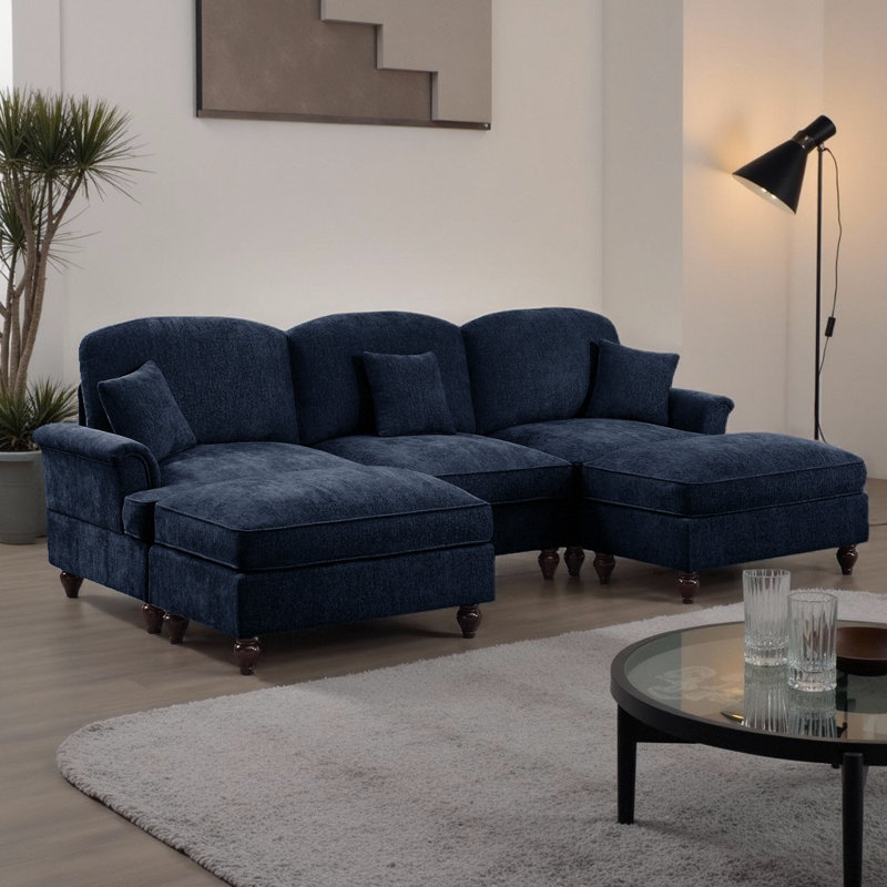 Canapé modulaire en U avec 2 repose-pieds CloudHaven Classic - Cloud Cloud Chenille, Bleu