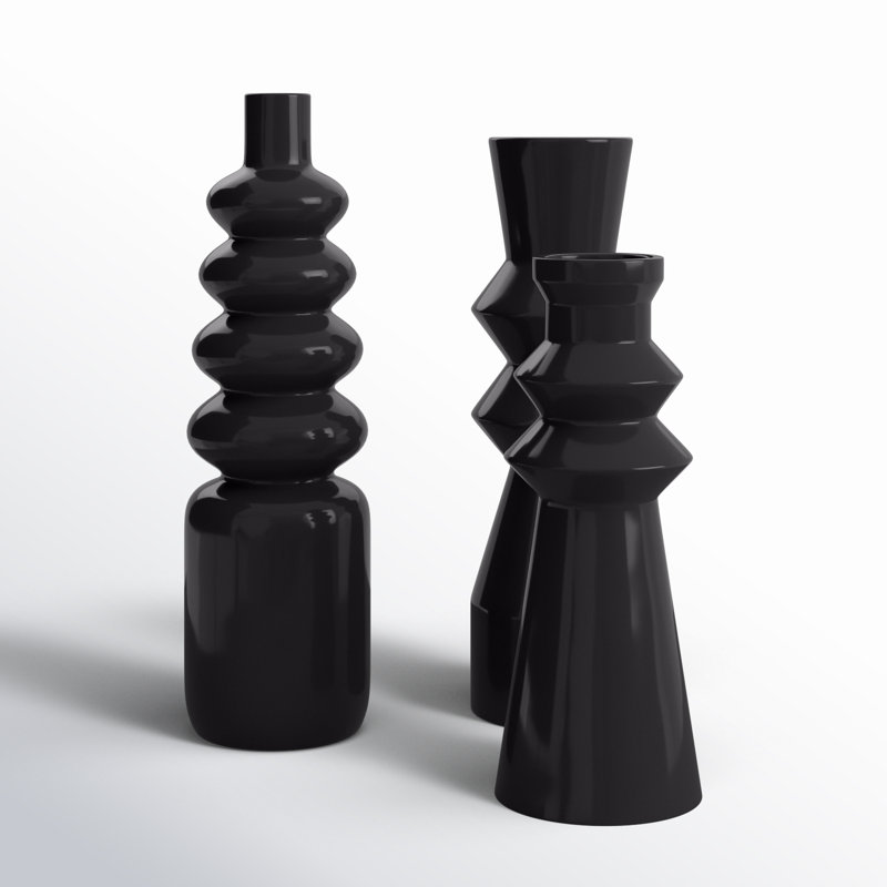 Ensemble de 3 vases de table en grès , Noir