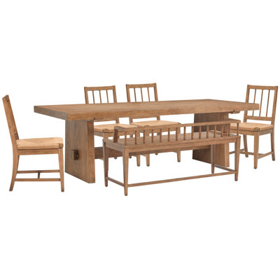 Trestle Dining Table With 4 Paper Cord Side Chairs And Arm Bench
