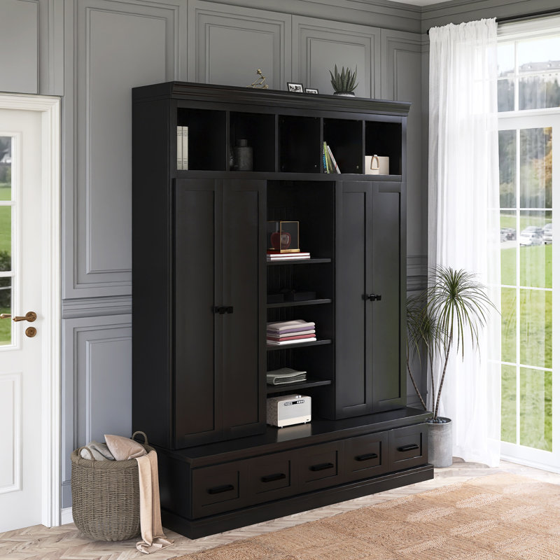 Arbre d'entrée moderne avec banc et 5 casiers l 62,4 "x H 78,7", Noir