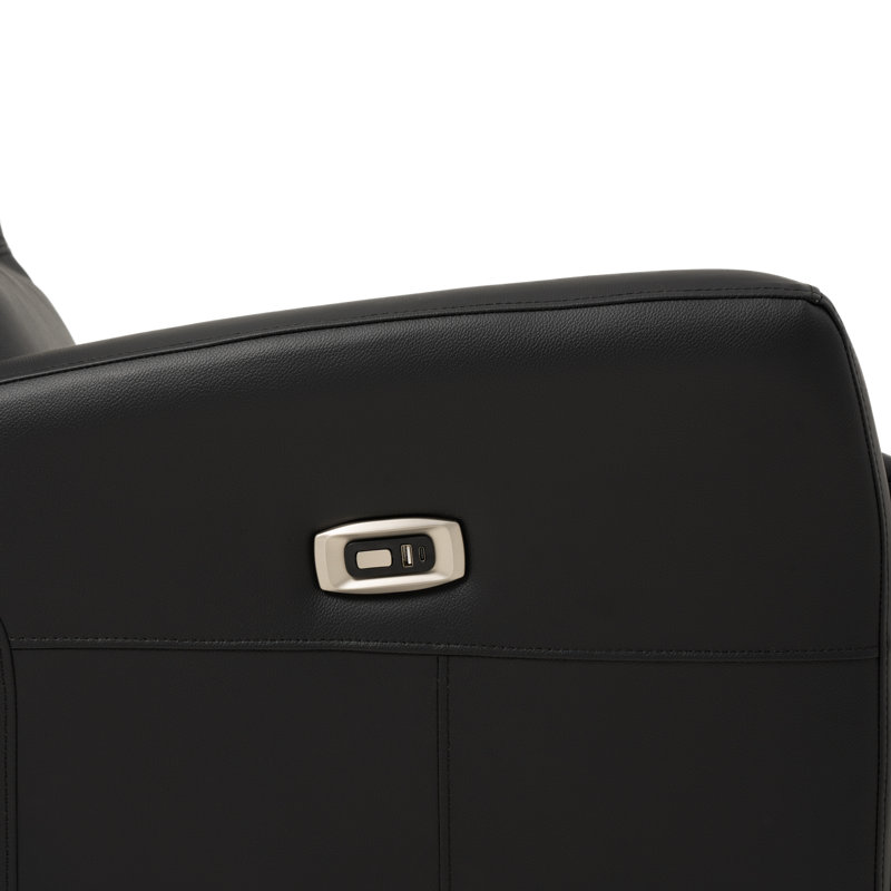 29" Wide Top Grain Leather Power Recliner with Adjustable Headrest and USB Charging, Black