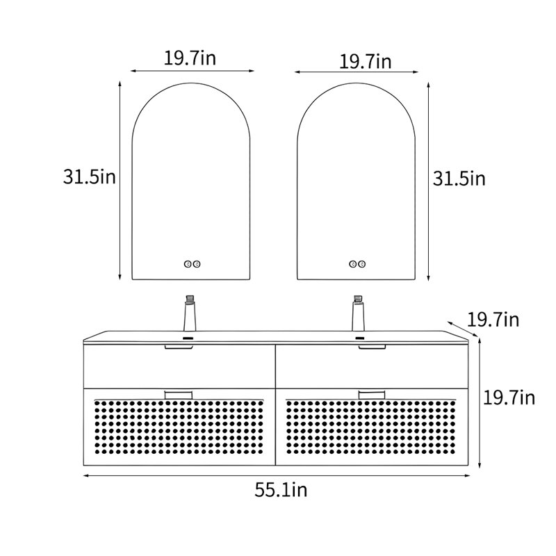 Nordic style simple bathroom cabinet, 19.7" H x 55.1" W x 19.7" D