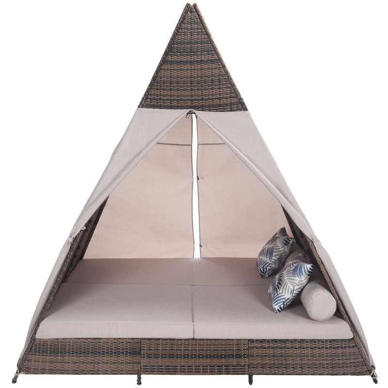 Lorn 90.55'' Wide Wicker Patio Daybed with Cushions, Beige, Brown