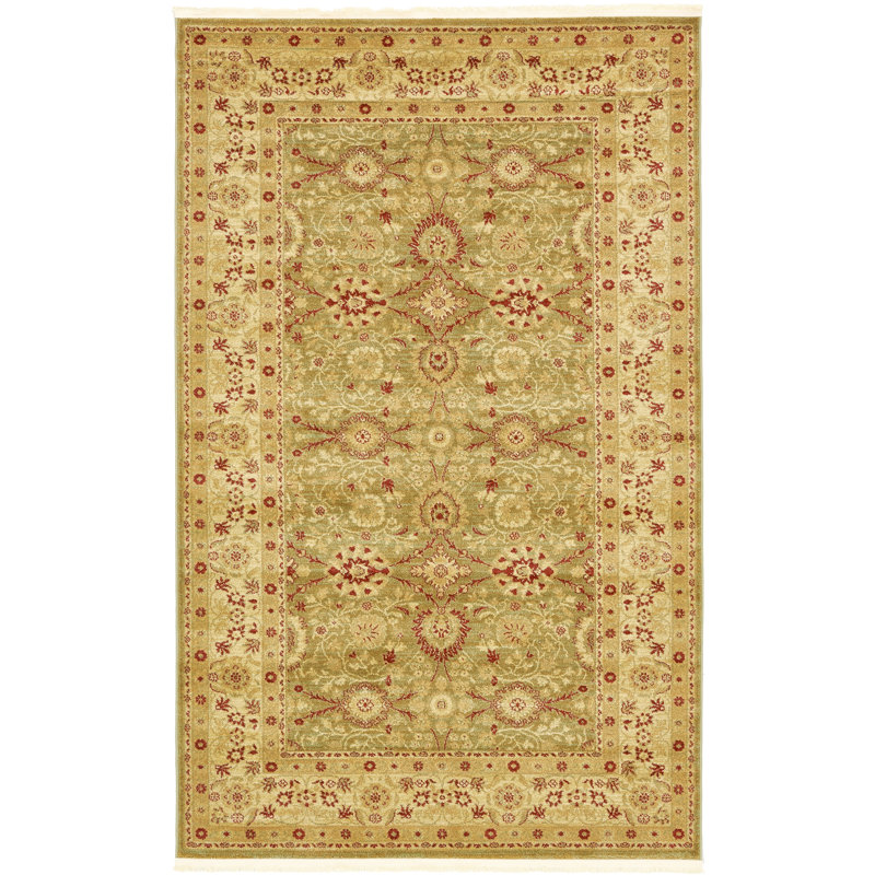 Tapis vert clair tissé à la machine Moore, Rectangle 2 pi 2 po x 3 pi 1 po