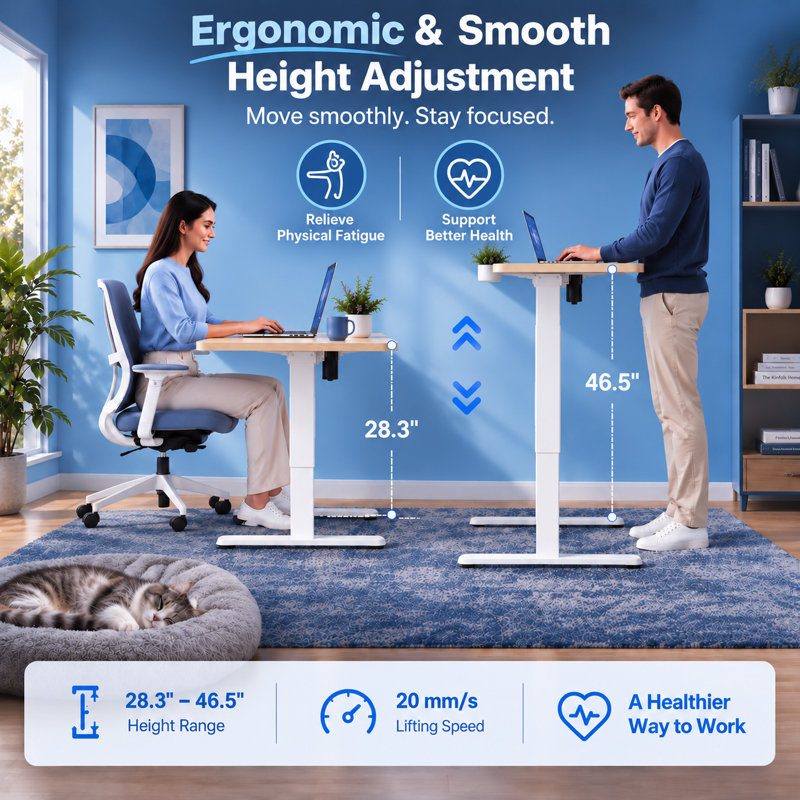 44"W Electric Height Adjustable Standing Desk with 4 Memory Presets and Hooks, Sit-Stand Office Desk for Home Office and Gaming