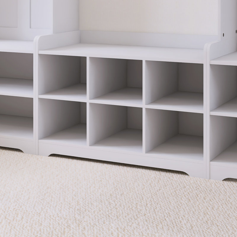 79.10 Inch Hall Tree With 7 Coat Hooks,Adjustable Shelf And Shoe Storage, White
