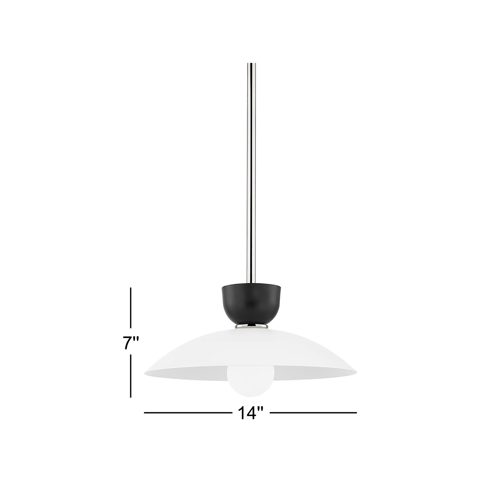 Viera Single Light Metal Pendant, Polished Nickel, 7" H x 14" W x 14" D