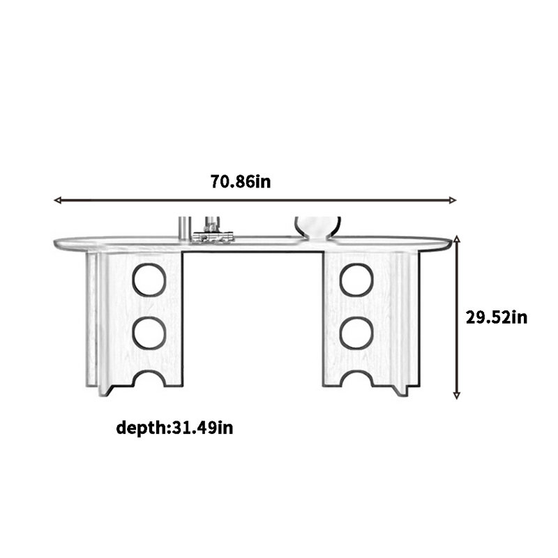 Table de salle à manger Vintage, H 29,52 po x L 70,86 po x l 31,49 po, Noir, noir, noir, noir, Noir, noir, noir, noir
