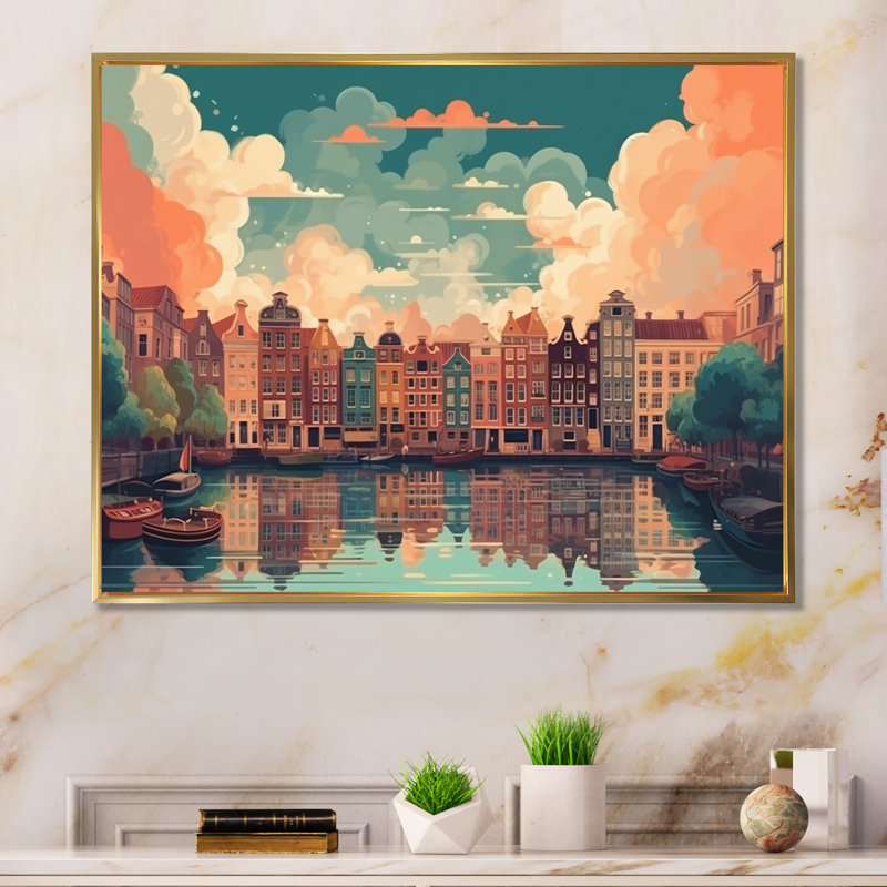 Peaceful Amsterdam III sur toile, H 12 po x l 20 po x P 1 po, Cadre flottant doré