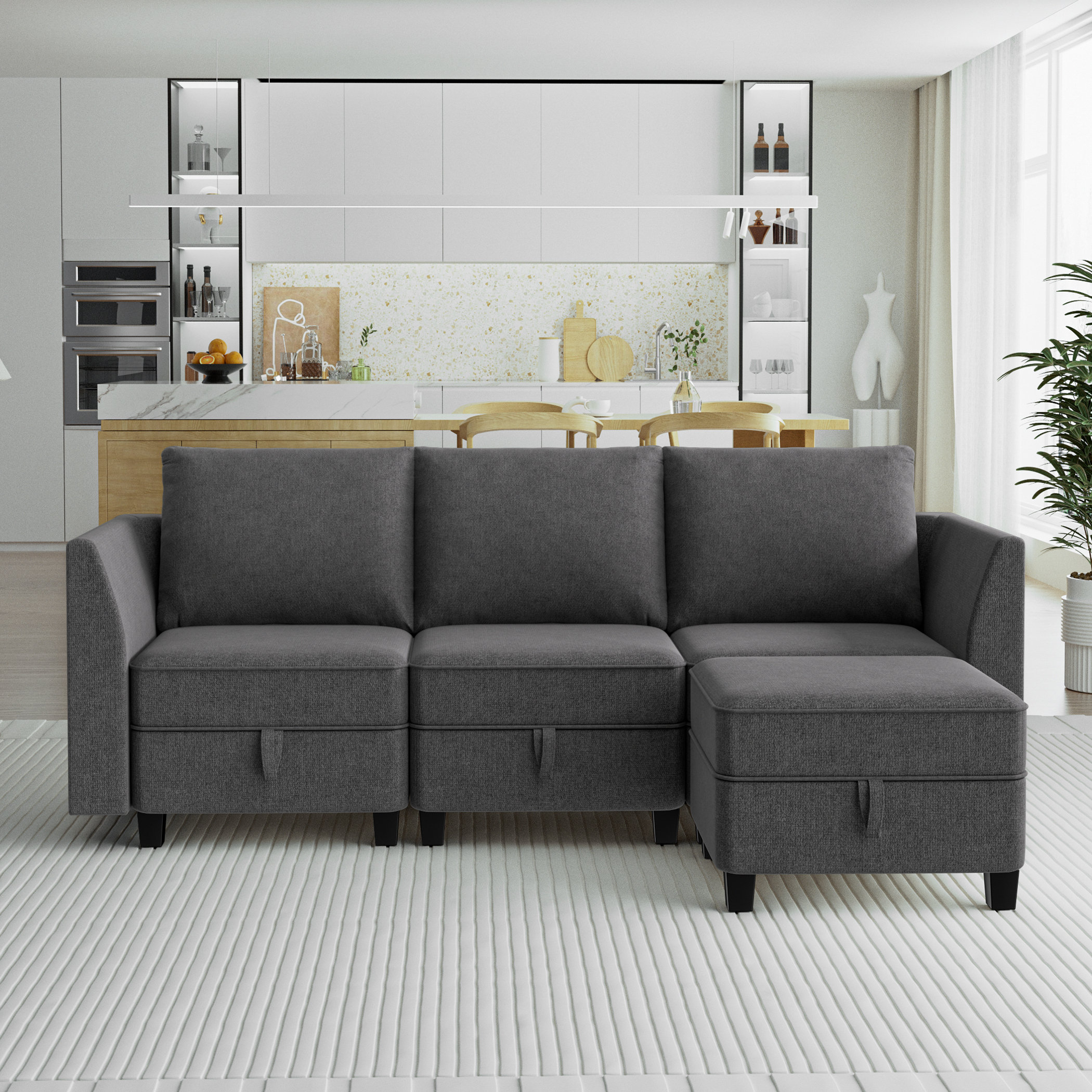 Ebern Designs Vumece 85’’ Modular Sectional Sofa, L Shaped 3-seater ...