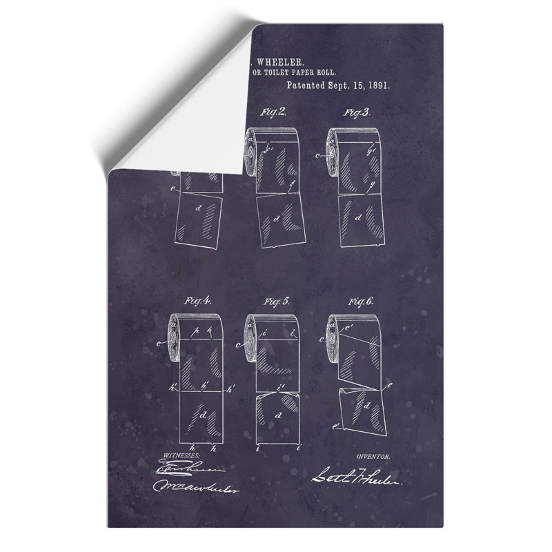Toilet Roll Patent Dark - Frameless Print, 30cm H x 21cm W x 0.1cm D