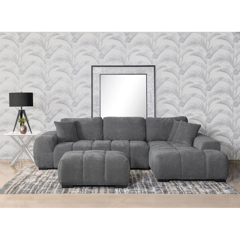 Canapé modulaire avec repose-pieds Henline, Polyester gris