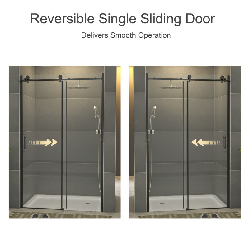 48" Matte Black Semi Frameless Sliding Shower Door