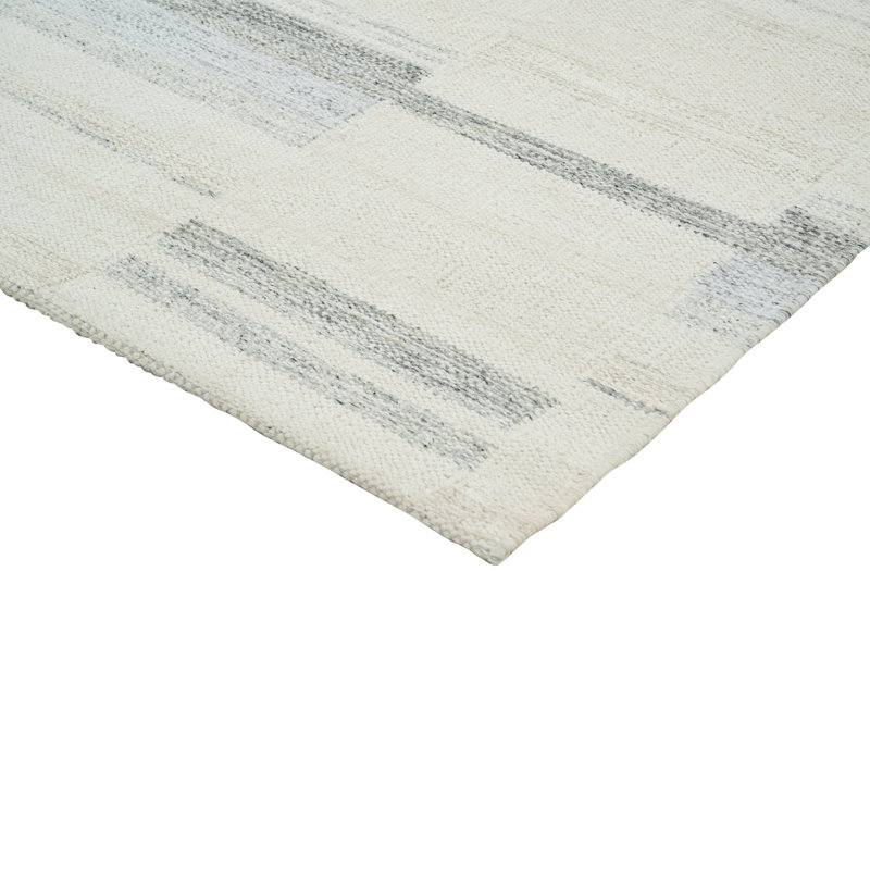 Ivory Swedish Inspired Art Silk Wool Blend Kilim Rug - 6' x 9'