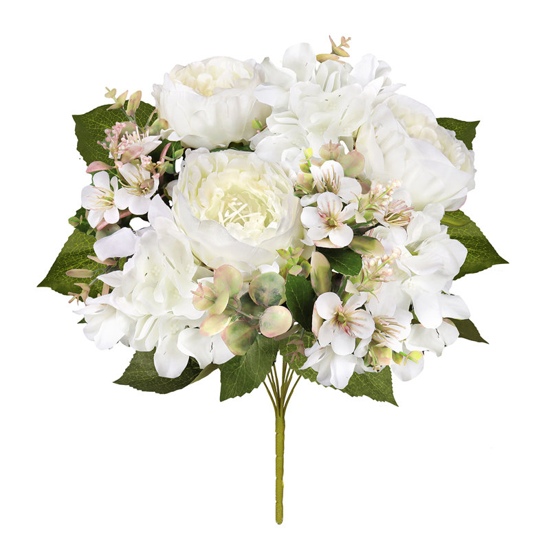 Mélange de pivoines et d'hortensias, Blanc crème