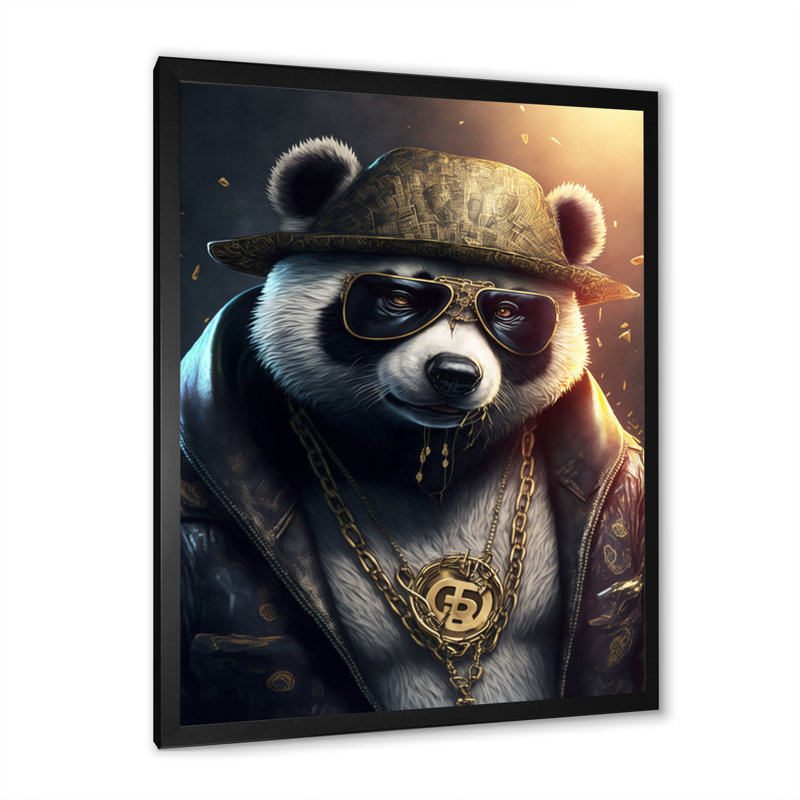 «Panda Gangster in NYC I», impression sur toile, H 20 po x l 12 po x P 1 po, Impression noire sur toile encadrée