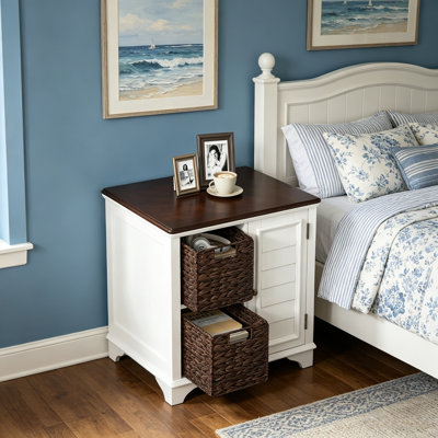 Petite armoire d'appoint Farmhouse avec 2 paniers en gazon tissé, armoire de rangement compacte de H 24 po