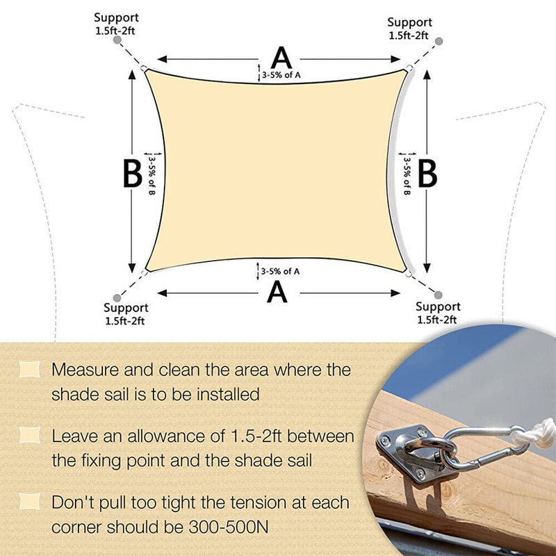 Rectangle Shade Sail, High-Density Polyethylene Material, Sand, 12 ft. x 16 ft.