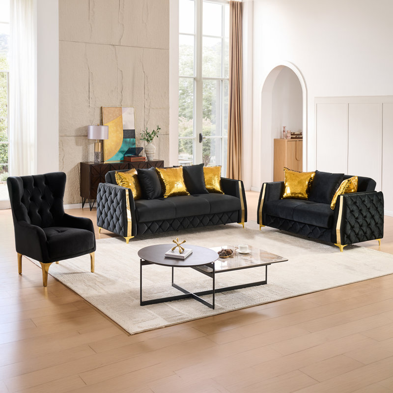 Ensemble de salon Keivin, Noir, 3 Pcs: Loveseat, Sofa, Chair